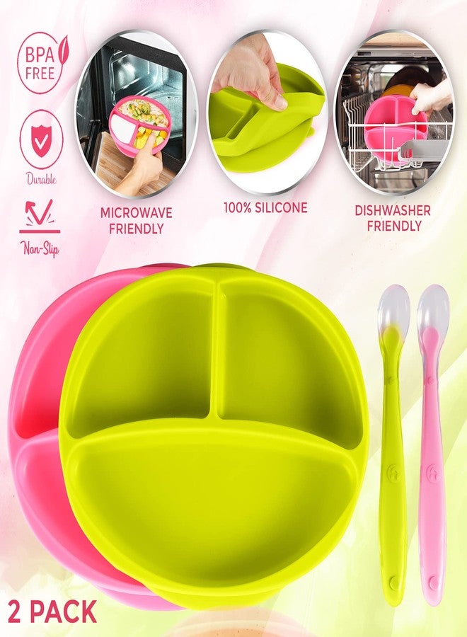 Sperric Silicone Suction Plate for Baby - 100% Food Grade Silicone Divided Plate | Toddler Self Feeding Training Suction Plate Set | BPA-Free, Microwave Dishwasher Safe Stay Put Plates (Green & Pink) - Image 4